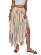Boho High-Low Ruffle Hem Flowy Asymmetrical Maxi Skirt