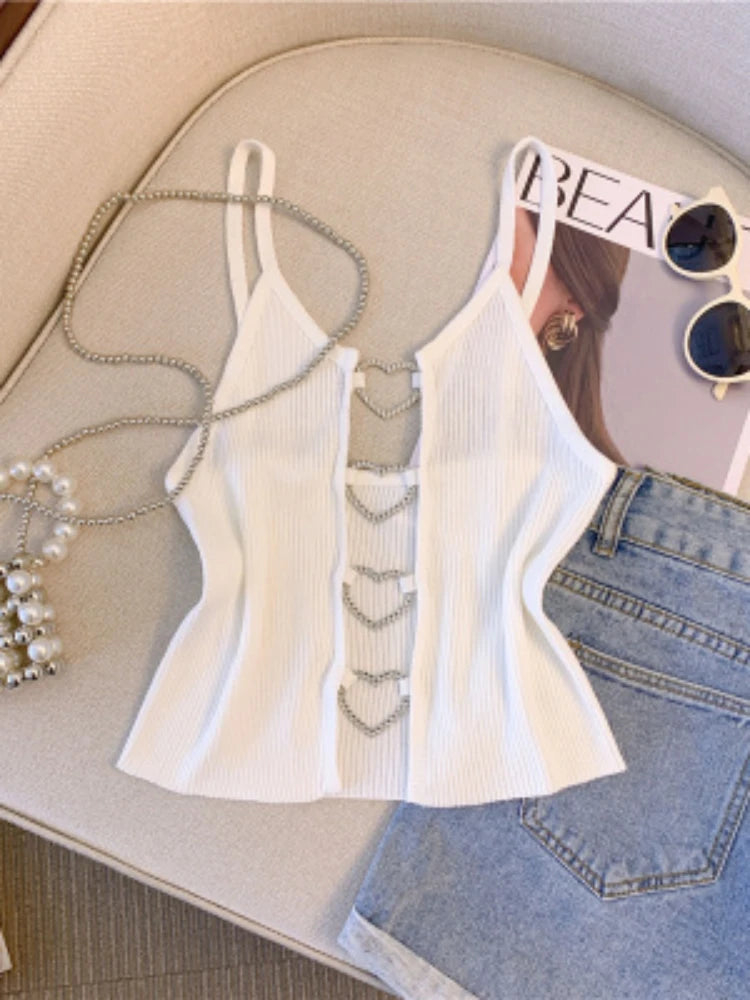 Ribbed Lace-Up Crop Top with Sleeveless Slim Fit Contemporary Streetwear Design