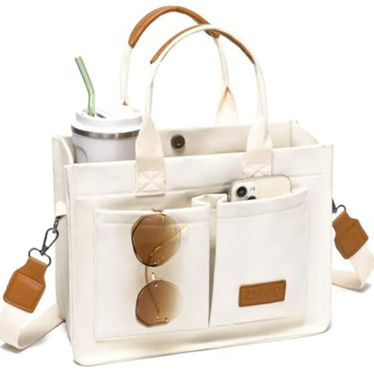 Utility Style Large Capacity Tote Shoulder Bag with Multi Pocket Design