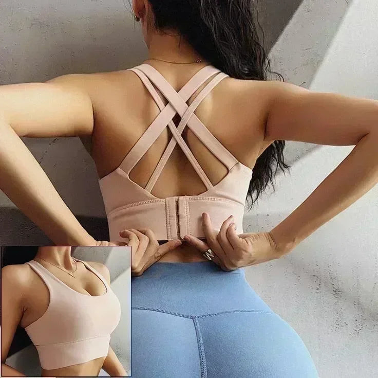 Mauve Criss-Cross Back Sports Bra with Keyhole Detail and Adjustable Band