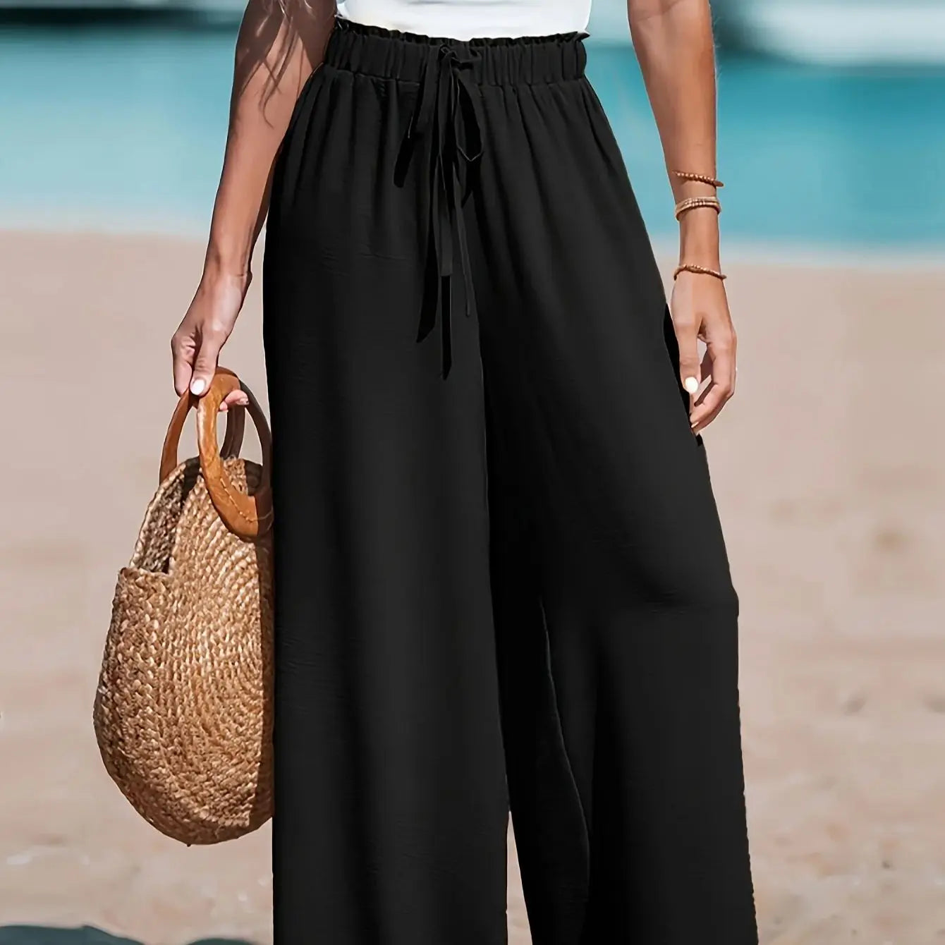Women's High Waist Wide Leg Drawstring Pants with Relaxed Everyday Fit