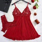 Sheer Black Mesh Split-Front Babydoll Set with Floral Lace Bodice