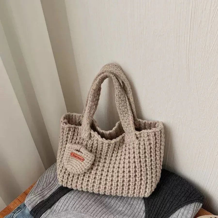 Open Knit Tote Shoulder Bag with Large Capacity Casual Design