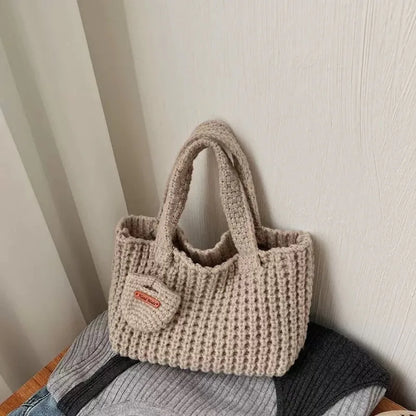 Open Knit Tote Shoulder Bag with Large Capacity Casual Design