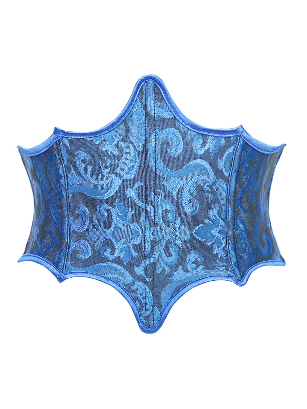 Royal Blue Jacquard Waist Cincher with Dramatic Scalloped Edges and Back Lace-Up