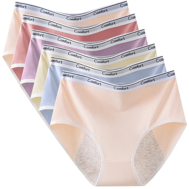 Six-Piece High-Waisted Menstrual Brief Set with Striped Waistbands