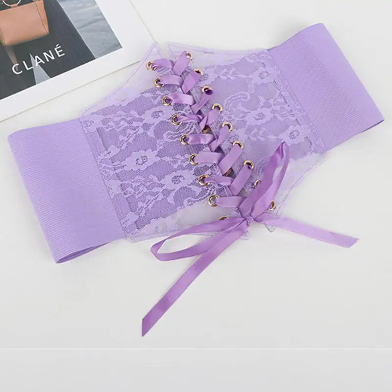 Floral Embroidered Lace-Up Waist Corset Belt with Structured Wide Fit