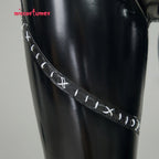 Women's Zip Front Faux Leather Catsuit with Corset, Gloves and Hooded Headpiece Set