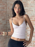 Polka Dot V-Neck Crop Top with Slim Fit Backless Streetwear Camisole Design