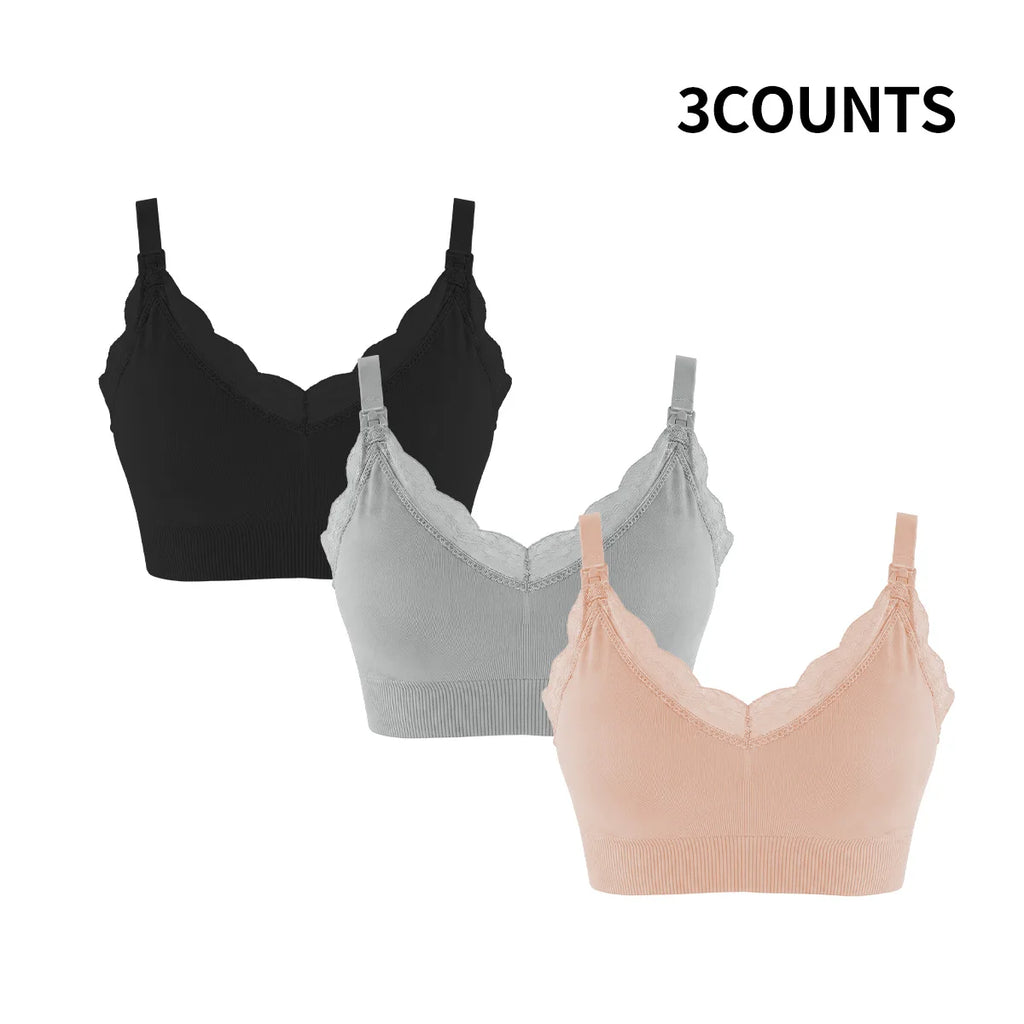 Wire-Free Seamless Nursing Bra with Delicate Scalloped Lace Trim