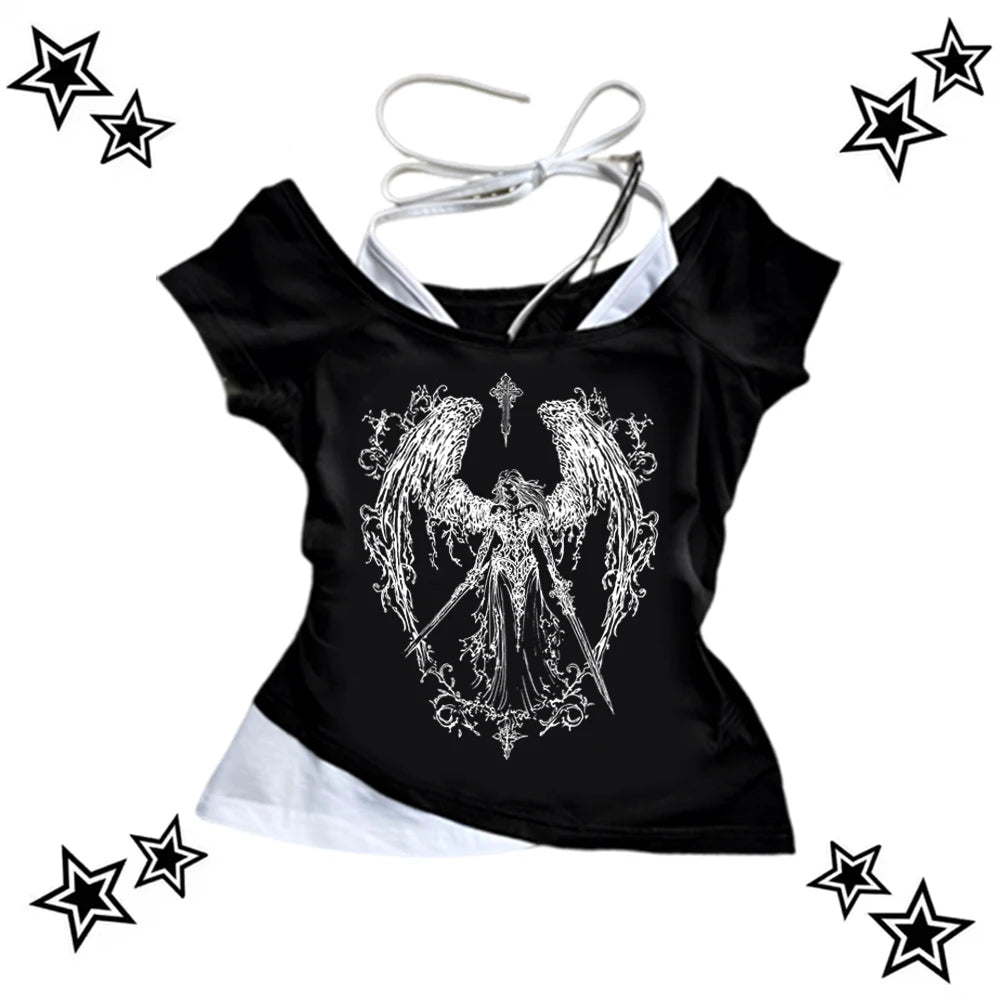 Lace Up Corset Crop Top with Strappy Design and Alternative Styling