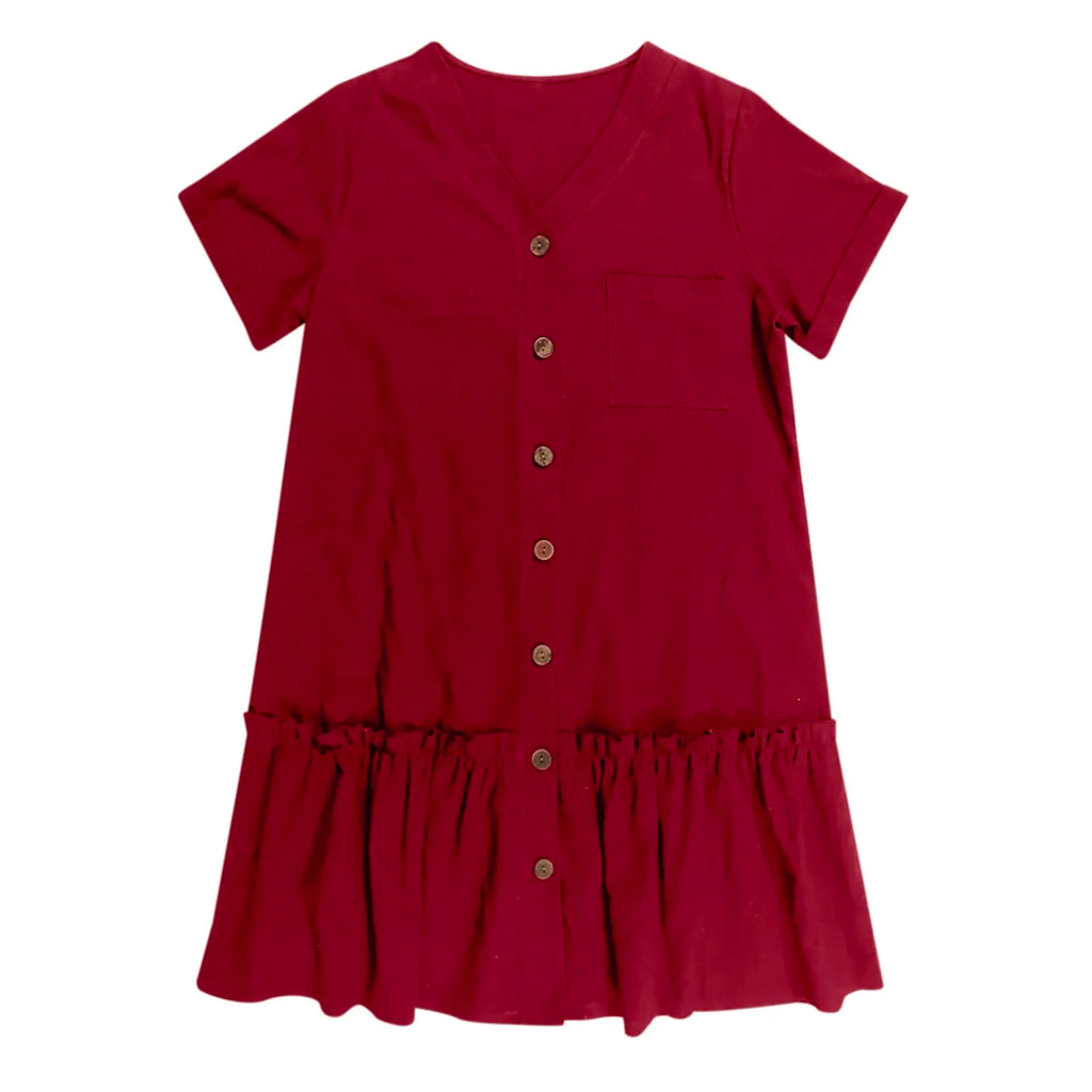 Button Front Ruffle Hem Mini Dress with Relaxed Everyday Summer Silhouette