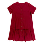Button Front Ruffle Hem Mini Dress with Relaxed Everyday Summer Silhouette