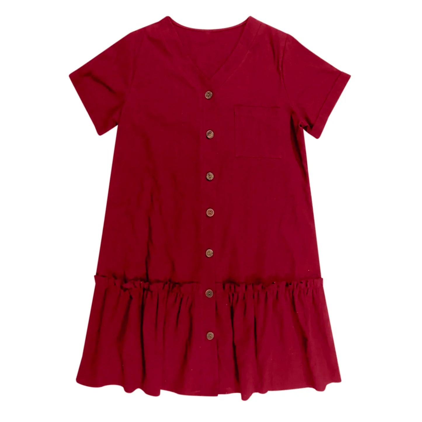 Button Front Ruffle Hem Mini Dress with Relaxed Everyday Summer Silhouette