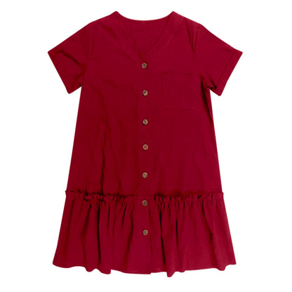 Button Front Ruffle Hem Mini Dress with Relaxed Everyday Summer Silhouette