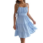 Ruched Strapless Tiered Mini Dress with Flowy Contemporary Summer Styling