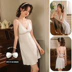 French-Inspired Smooth Satin-Finish Slip Nightdress with Draped V-Neckline