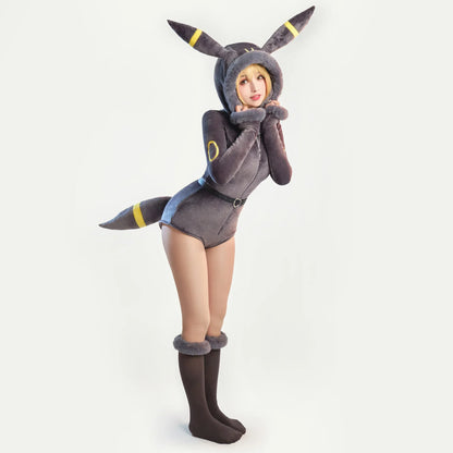 Women's Hooded Velvet Romper Costume Set with Tail Belt and Matching Socks