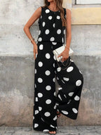Women's Polka Dot Sleeveless Top and Wide Leg Pants Co-Ord Set