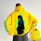 Dark Anime Cyber Streetwear Hoodie with Manga-Inspired Neon Character Artwork