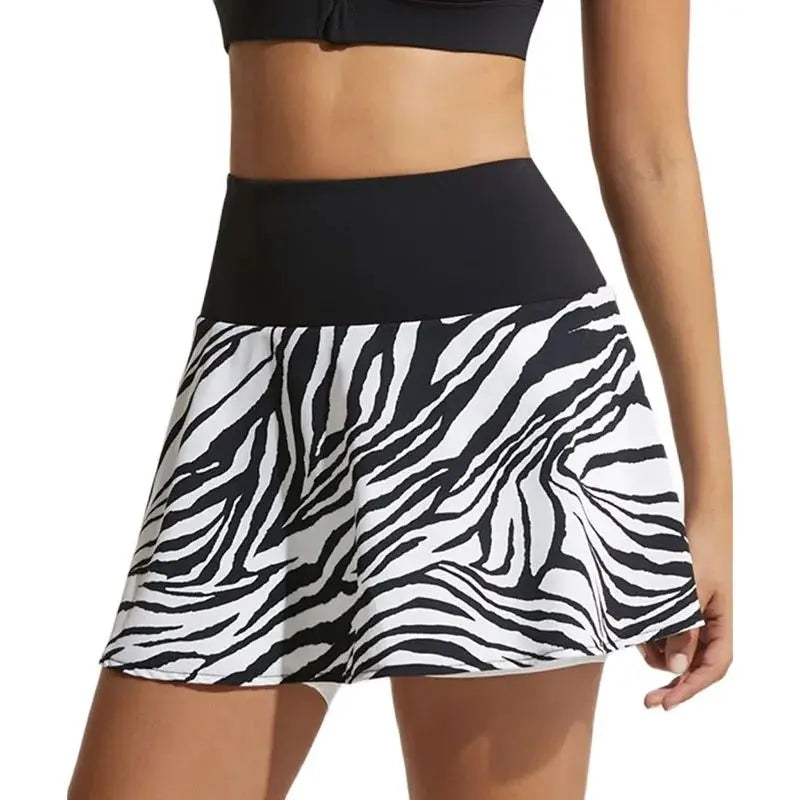 High Waist Zebra Print Athletic Skort with Built-In Shorts Design