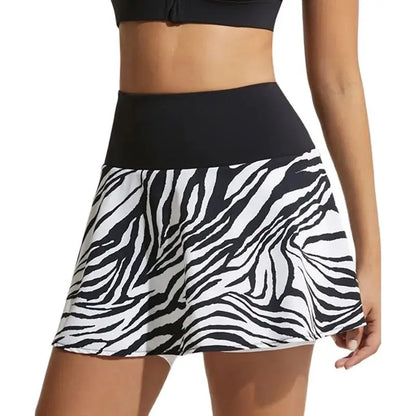 High Waist Zebra Print Athletic Skort with Built-In Shorts Design