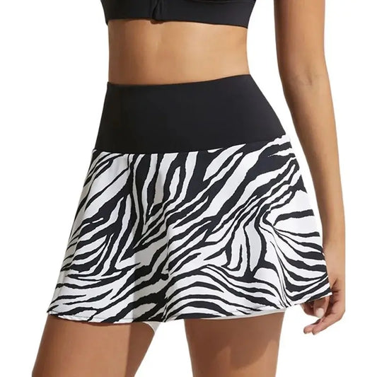 High Waist Zebra Print Athletic Skort with Built-In Shorts Design