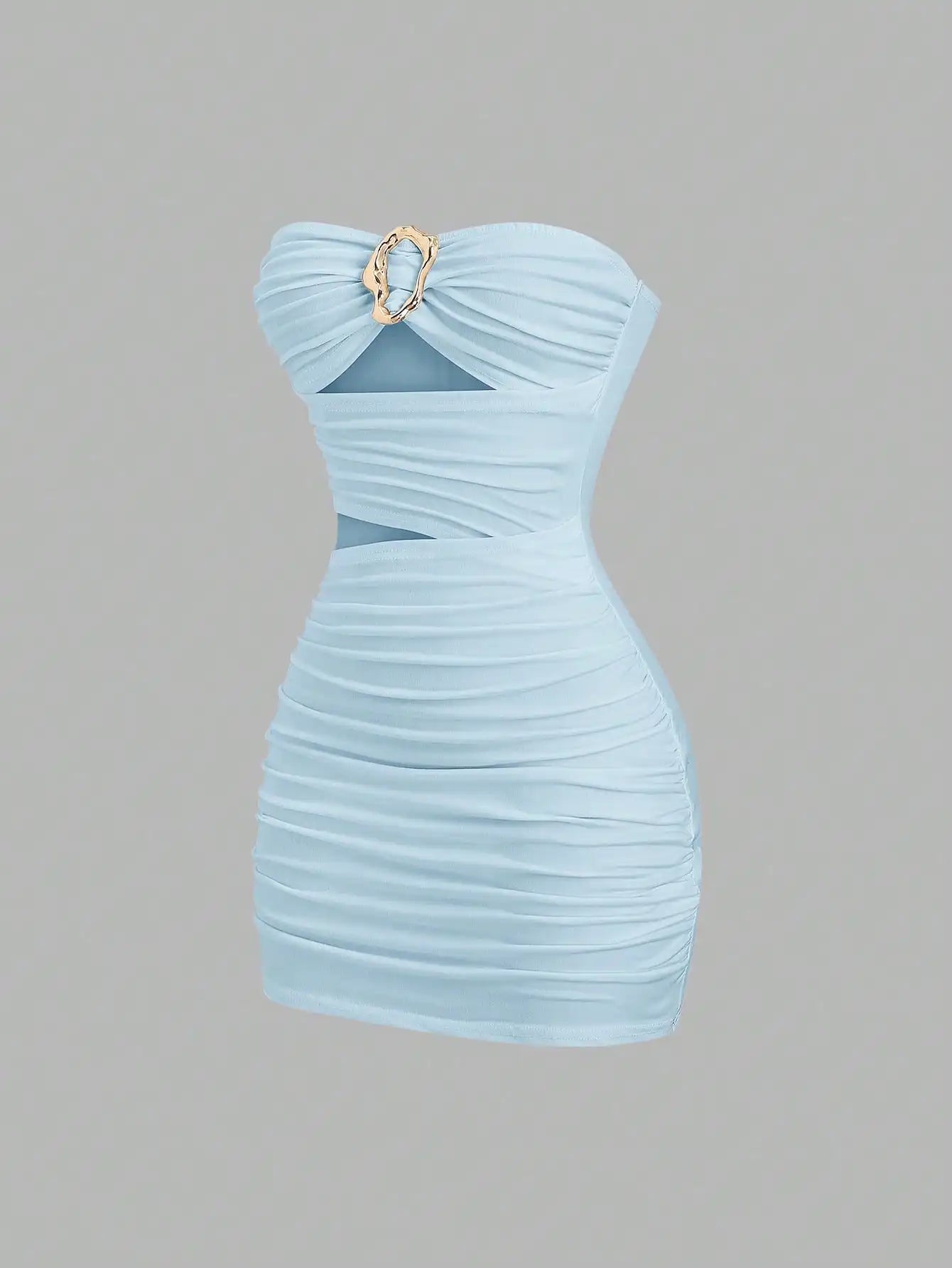 Strapless Ruched Bodycon Mini Dress with Metallic Accent Contemporary Silhouette