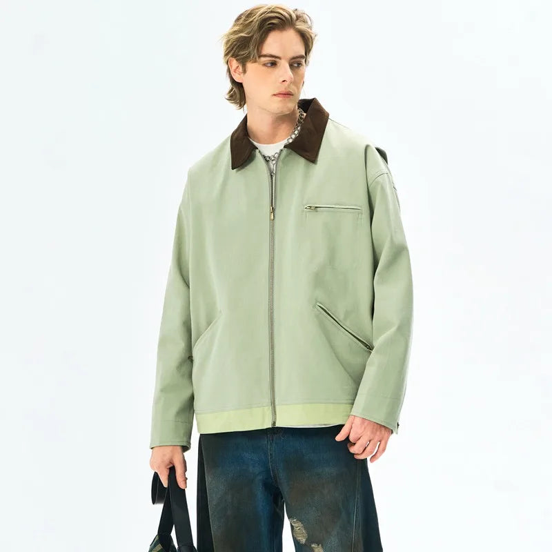 Men's Heavyweight Canvas Workwear Jacket with Utility Pocket Streetwear Design