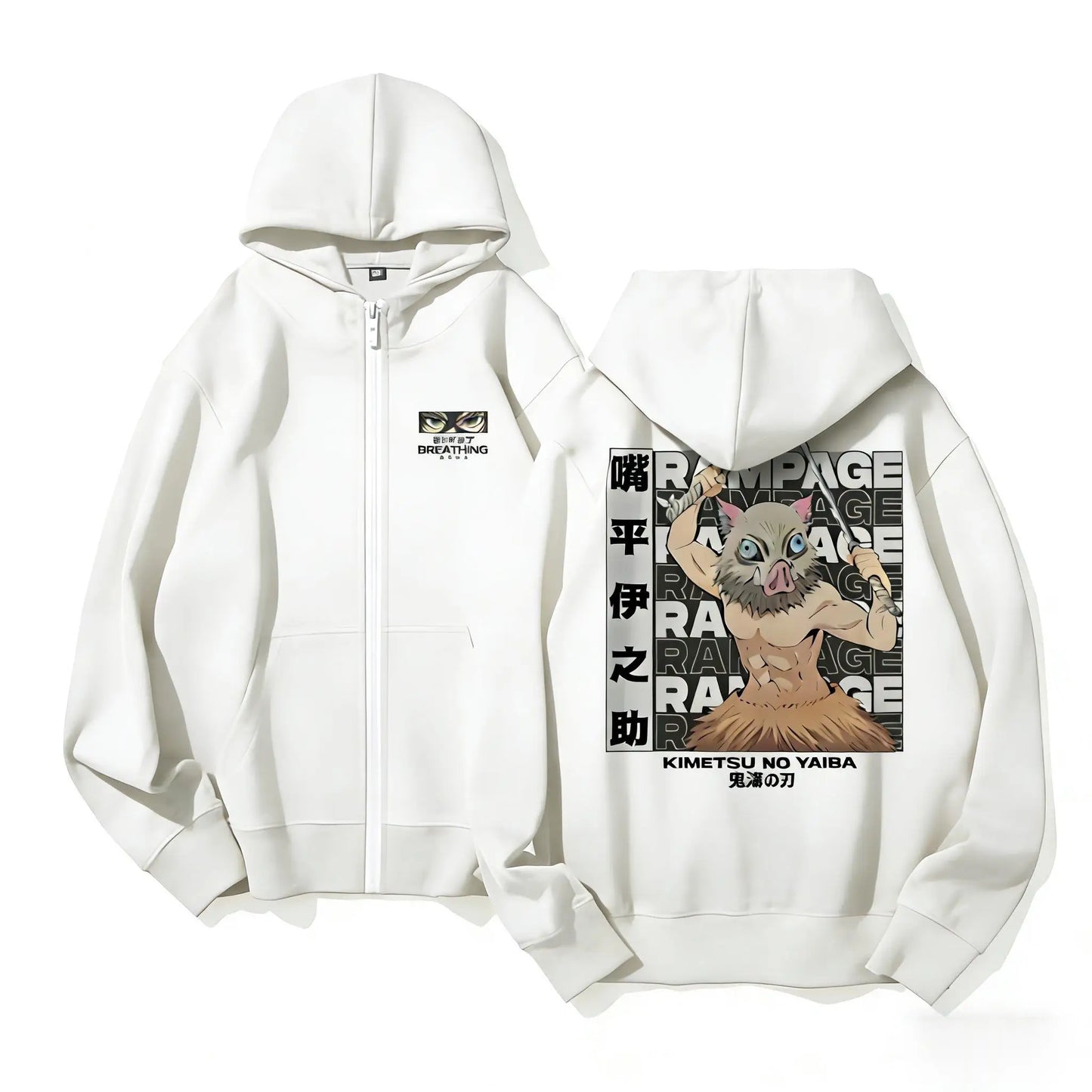 Anime-Inspired Manga Streetwear Zip Hoodie with Fierce Beast Graphic Artwork