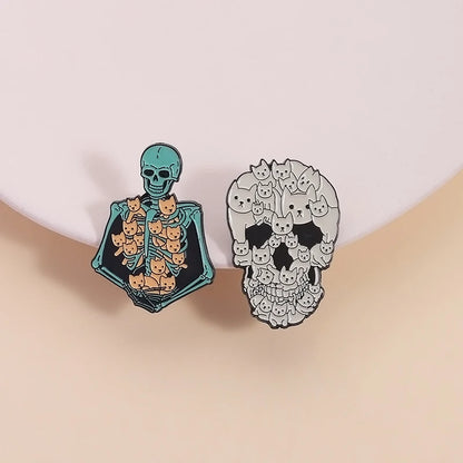 Stay Weird Skeleton Reader Gothic Enamel Pin for Alternative Fashion Styling