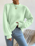 Women's Mock Neck Drop Shoulder Knit Sweater with Relaxed Oversized Silhouette