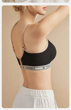 Heathered Grey Wireless Nursing Bra with Drop-Down Clips and Lettered Underband