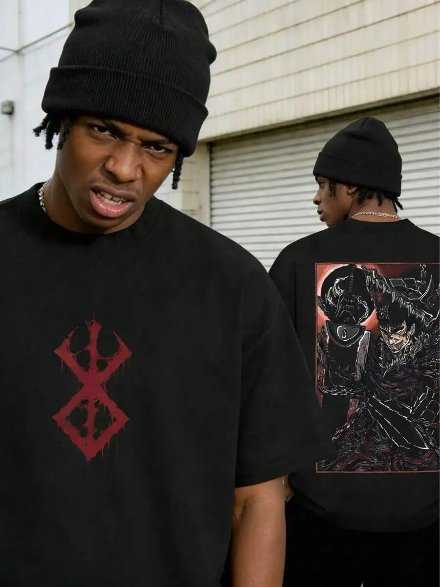 Oversized Streetwear Graphic Tee with Dark Manga Back Print Design