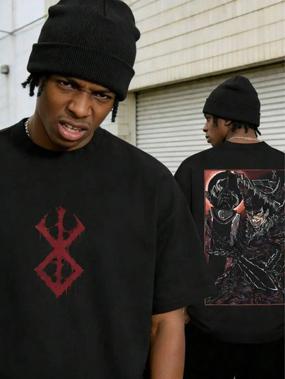 Oversized Streetwear Graphic Tee with Dark Manga Back Print Design