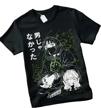 Oversized Manga-Inspired Graphic Cotton T-Shirt with Sketch Artwork Streetwear Design