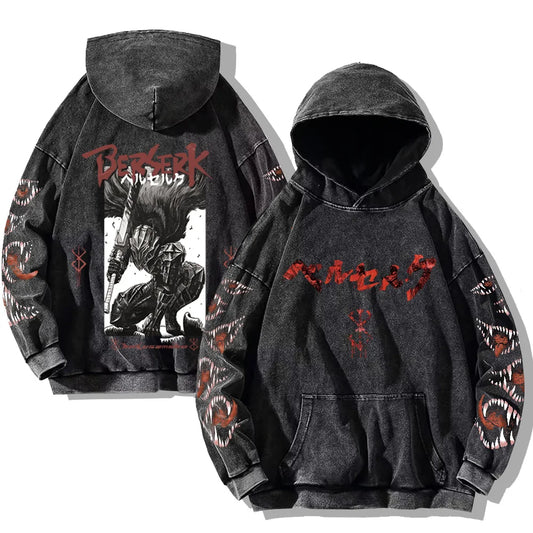 Anime Goth Oversized Washed Graphic Streetwear Pullover Hoodie Jacket