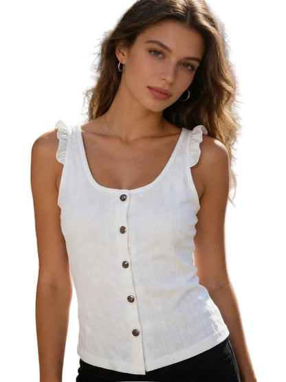 Button Front Knit Tank Top with Slim Fit Casual Everyday Streetwear Style