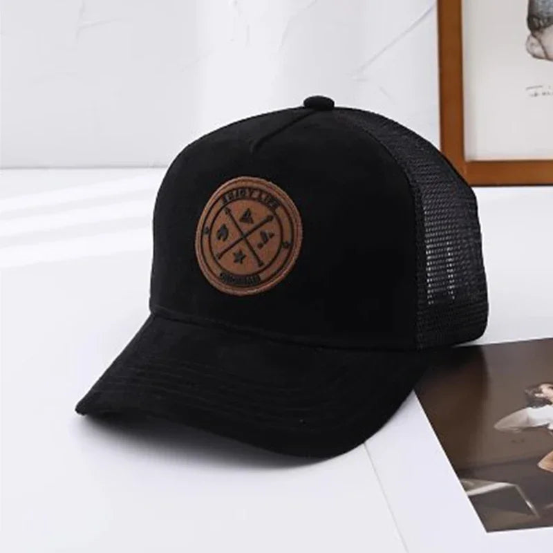 Patchwork Mesh Trucker Cap Adjustable Curved Brim Casual Outdoor Streetwear Hat