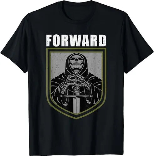 Tactical Skeleton Graphic Cotton T-Shirt with Shield Artwork Streetwear Design
