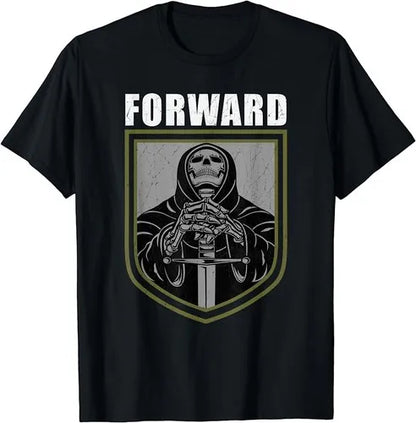 Tactical Skeleton Graphic Cotton T-Shirt with Shield Artwork Streetwear Design
