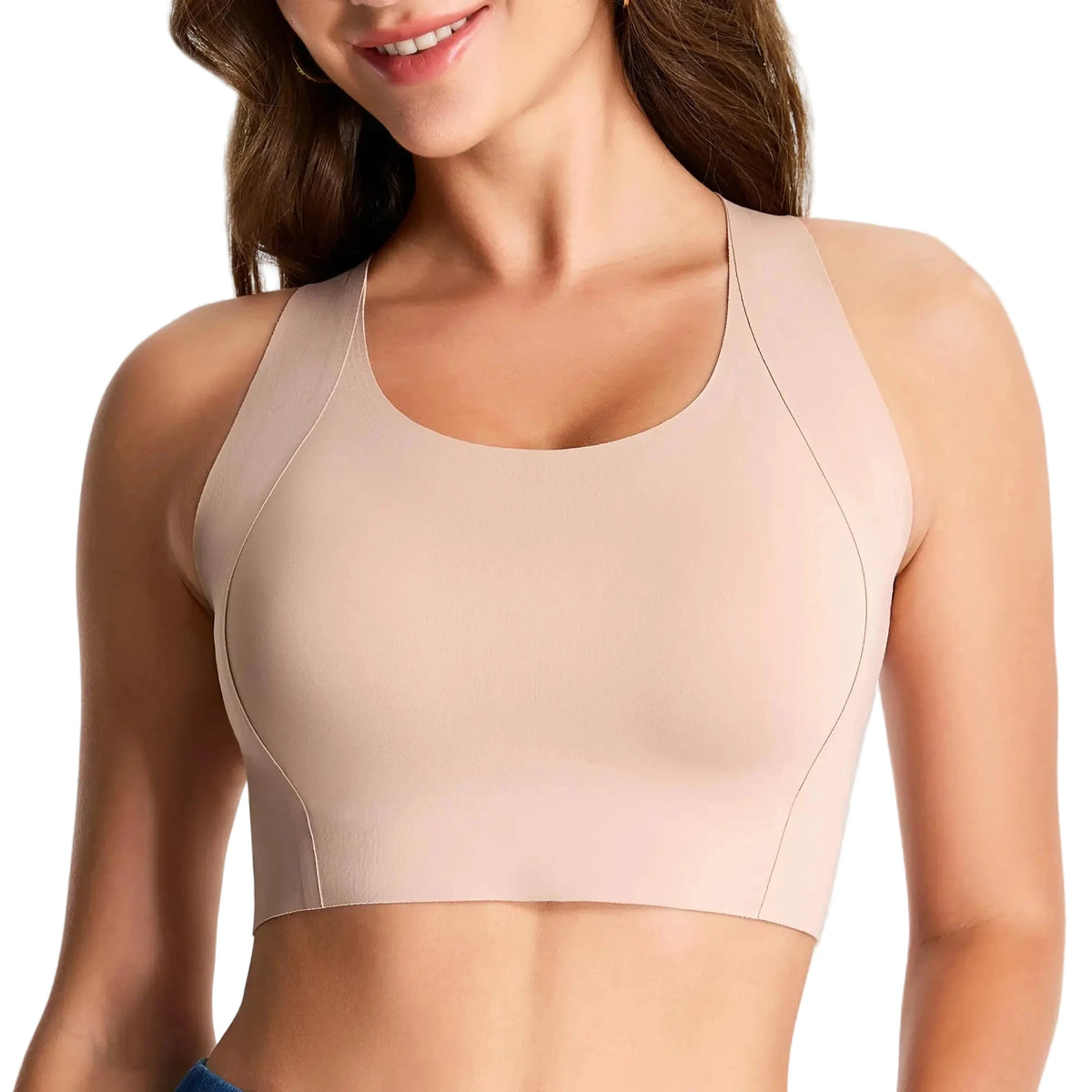 Minimalist Seamless-Style Wireless Bralette in Solid Nude with Wide Shoulder Straps