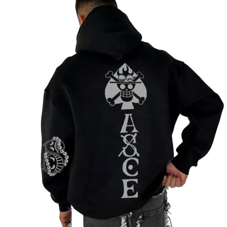 Anime Pirate Streetwear Hoodie With Manga Inspired Symbol Graphic Design