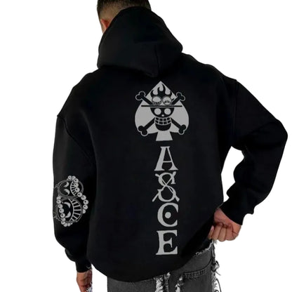 Anime Pirate Streetwear Hoodie With Manga Inspired Symbol Graphic Design