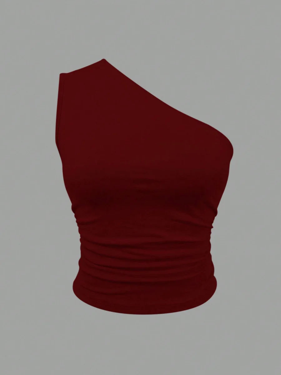 One Shoulder Knit Crop Top with Slim Fit Contemporary Summer Streetwear Style