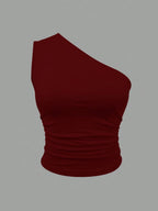 One Shoulder Knit Crop Top with Slim Fit Contemporary Summer Streetwear Style