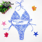 Vibrant Green Floral Underwire Bikini with Ruched Texture
