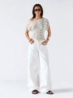 Off Shoulder Striped Knit Crop Top with Relaxed Summer Streetwear Style