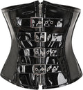 High-Shine Black Faux Leather Underbust Corset with Zipper and Buckles