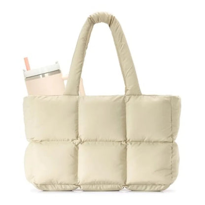 Large Quilted Puffer Tote Shoulder Bag with Utility Storage Compartments